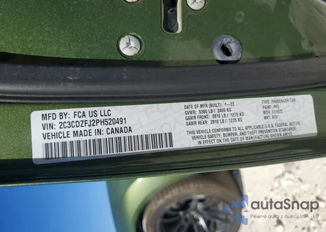 2023 Dodge Challenger R/T Scat Pack z USA, uszkodzony, nr VIN 2C3CDZFJ2PH520491